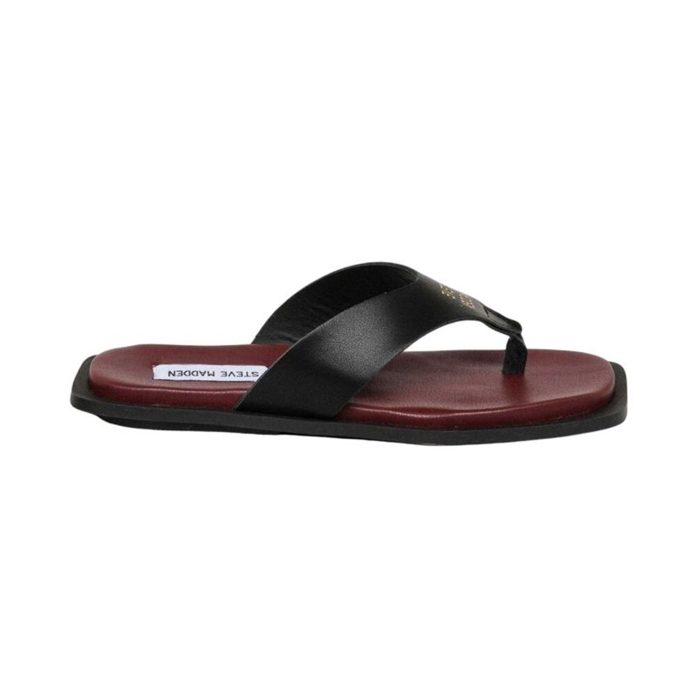 Steve Madden Womens/Ladies Splash B Toe Post Flat Flip Flops / Black/Burgundy